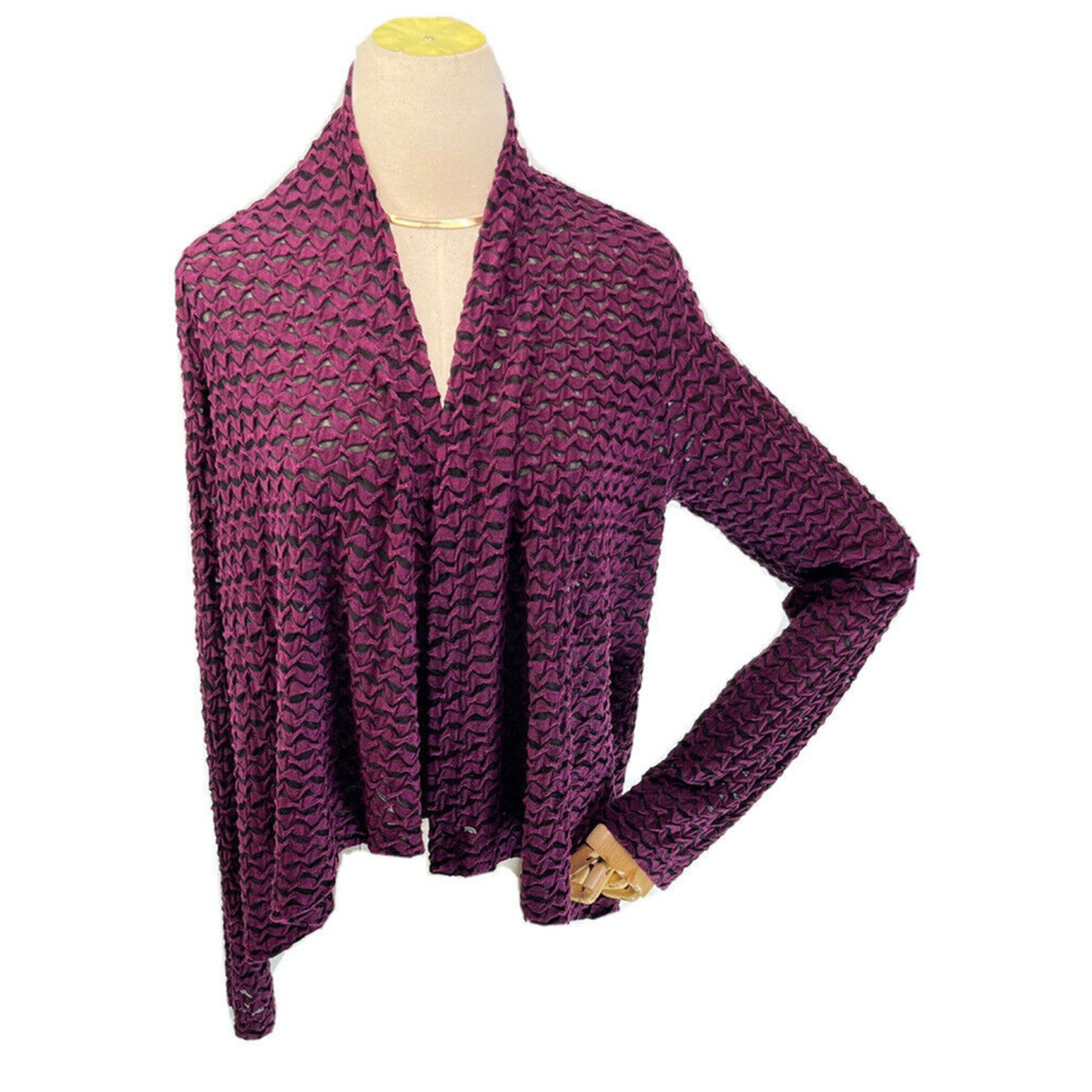Cut Loose Womens Cardigan Size Large Mesh Textured V Neck Open Front Topper